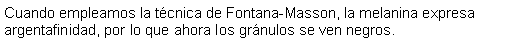 Cuadro de texto: Cuando empleamos la tcnica de Fontana-Masson, la melanina expresa argentafinidad, por lo que ahora los grnulos se ven negros.  