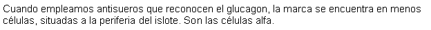 Cuadro de texto: Cuando empleamos antisueros que reconocen el glucagon, la marca se encuentra en menos clulas, situadas a la periferia del islote. Son las clulas alfa.