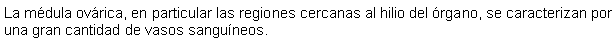 Cuadro de texto: La mdula ovrica, en particular las regiones cercanas al hilio del rgano, se caracterizan por una gran cantidad de vasos sanguneos.